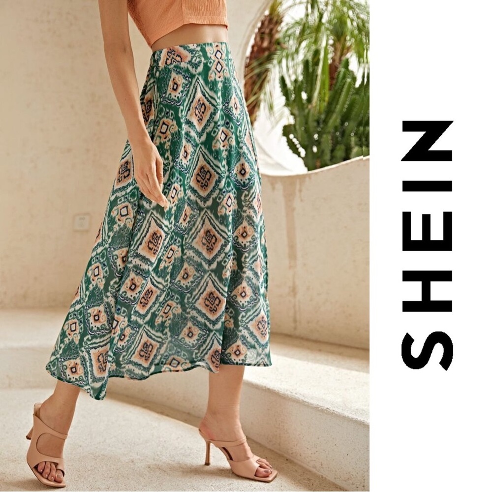 SHEIN Printed Ruffle Trim Scarf Skirt